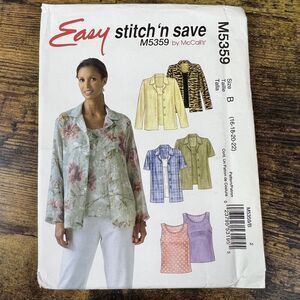 McCall’s Womens Shirts Vintage Uncut Pattern Sz 16 18 20 22 #M5359